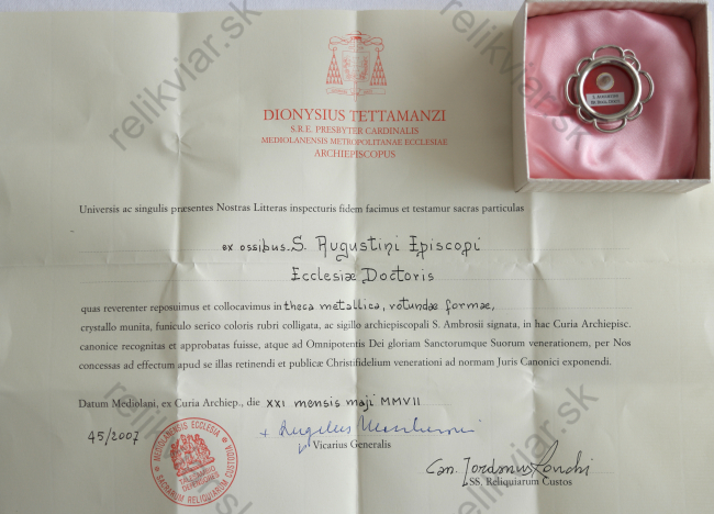 Relikwiarz z XX wieku z relikwią św. Augustyna, biskupa i nauczyciela Kościoła
