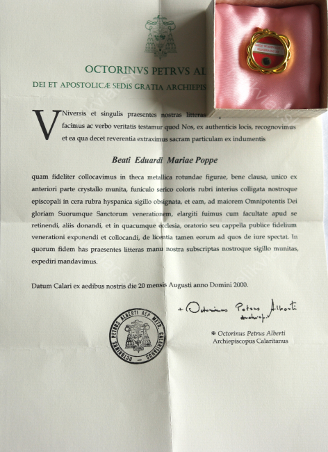 B527: Relikwiarz z XXI wieku z relikwią błogosławionego Eduarda Poppe, kapłana i apostoła Eucharystii