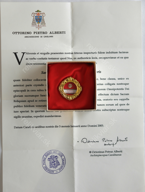B536: Relikviár z 21. storočia s relikviou Svätá Cecília, panna a mučenica